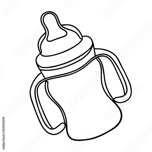 Baby bottle with two handles for feeding infants.  Simple baby bottle illustration perfect for baby product packaging, manuals, or educational materials.