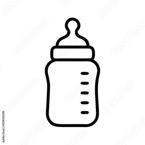 Baby bottle icon for infant feeding. Simple baby bottle illustration with measurements.  Baby bottle image for childcare apps and websites.