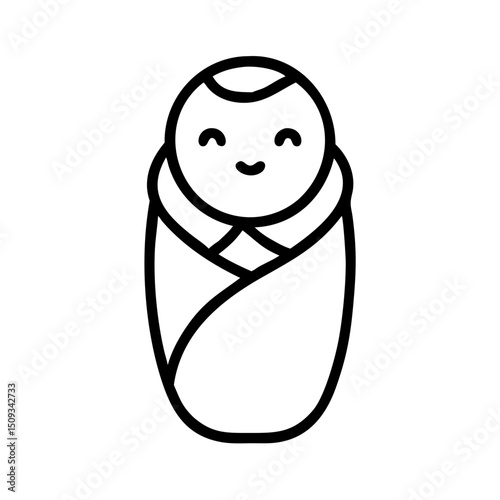 Newborn baby wrapped in soft blanket, a sweet illustration for baby shower announcements.  Adorable infant swaddled in cozy fabric, perfect for greeting cards or children's book illustrations.
