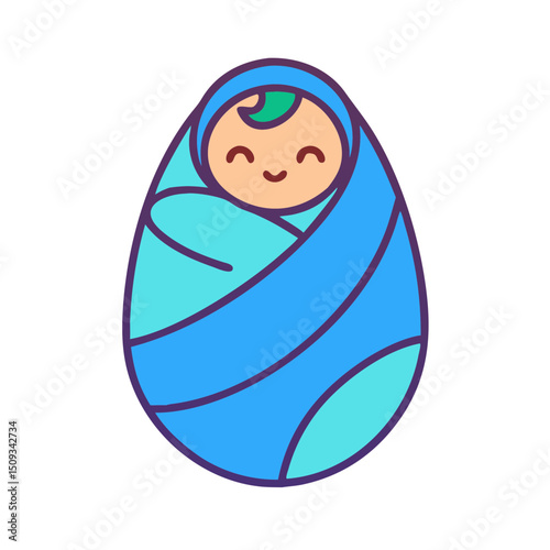Newborn baby wrapped in soft blue blanket.  Sweet baby swaddled in a cozy, light blue fabric. Adorable infant wrapped in blanket ideal for baby shower announcements, greeting cards,