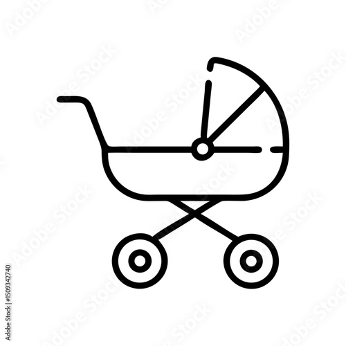 Stylish baby stroller icon design for parenthood blogs and baby shops. Modern baby stroller line art for website or app. Simple baby stroller illustration perfect for mobile app design.