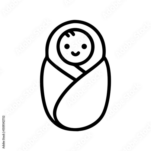 Newborn baby wrapped in soft blanket. Sweet infant swaddled in cozy fabric. Tender baby wrapped in blanket ideal for greeting cards and baby announcements.
