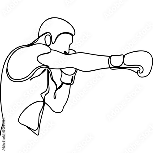 Boxer punching with powerful jab. Strong boxer in action, delivering a precise punch. Dynamic boxing pose for sports posters and graphic design.
