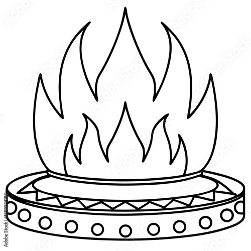 Fiery burner flame illustration. Simple line art burner flame design for logos, icons, or websites. This classic burner flame image is perfect for heat, fire, or energy concepts.
