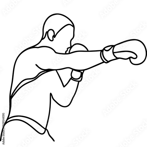 Boxer punching with powerful left jab. Strong boxer throwing a left hook, dynamic pose for sports illustrations. Action shot of boxer punching, perfect for posters and banners promoting boxing events.