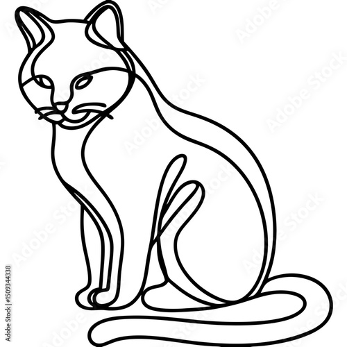 Elegant cat sitting pose line art.  Cat illustration perfect for pet websites, greeting cards, and home decor.