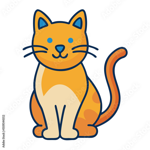 Adorable orange tabby cat sitting. Cute feline pet with bright blue eyes and fluffy tail.  Perfect image for pet adoption websites or children's book illustrations.