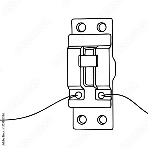 Circuit breaker switch single line drawing. Electrical circuit breaker illustration shows power switch in off position.