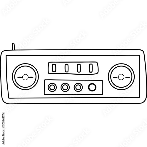 Retro car radio control panel design. Classic car dashboard element with tuning knobs and speaker grills.