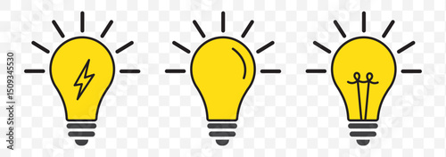 Light bulb icon. Idea symbol. Electric lamp vector illustration. Electric power sign. Shining light bulb pictogram. EPS 10.