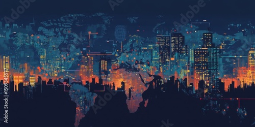 A digital illustration of the Earth with global network connections linking cities across continents, representing interconnectedness and connectivity in technology Generative AI