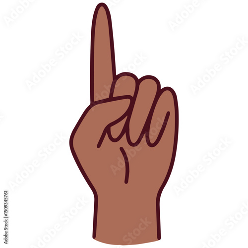 Chinese hand sign for number one using a raised index finger on a dark-skinned hand, part of Mandarin finger counting system