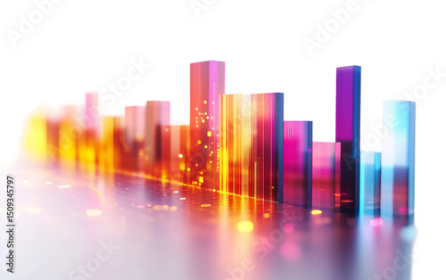 Futuristic glowing bar graph illustrating financial progress and performance metrics isolated on transparent background PNG