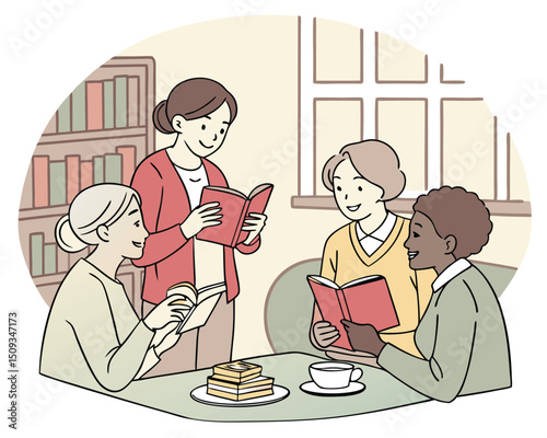 Vector illustration of Book Club Group Reading