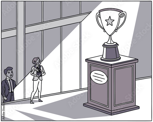 Vector illustration of Business Success Trophy Scene