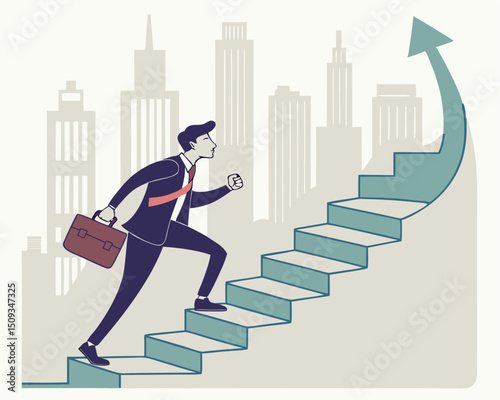 Vector illustration of Businessman Climbing Success Stairs