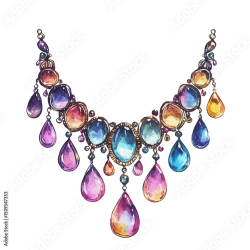 Necklace, watercolor illustration vector, high quality, isolated on a white background.