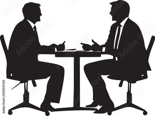Business Professionals in Discussion Meeting Silhouette Vector Illustration on Transparent Background