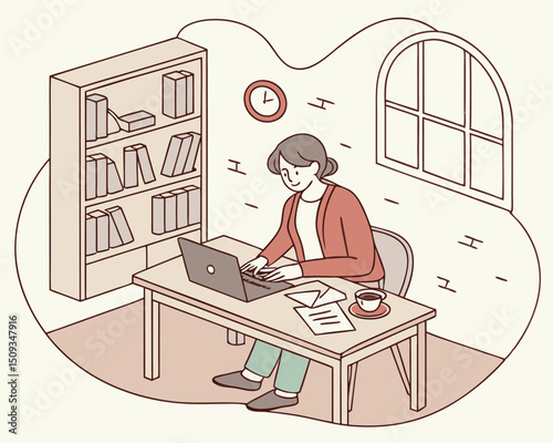 Freelancer Working on Laptop vector illustration