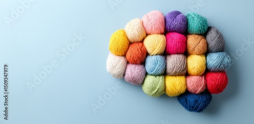 A banner with empty space for copy is set against a blue background featuring a human brain depicted as a vibrant, tangled web of threads, embodying the idea of neurodiversity and mental wellness