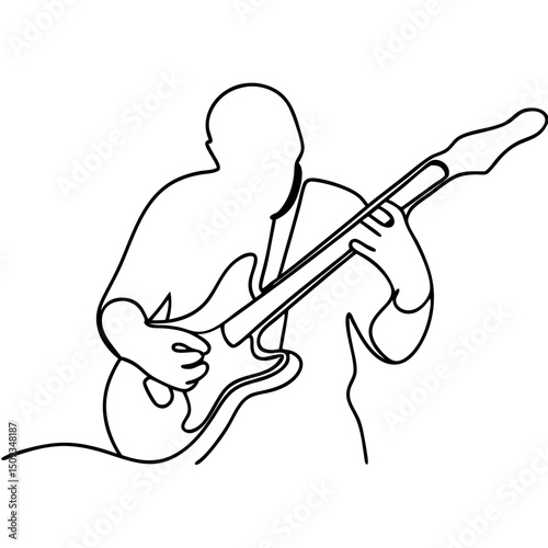 Guitar soloist playing electric guitar.  Soloist performs energetic guitar solo. Dynamic guitar performance, capturing musicians energy.  Image ideal for music posters, album art, or website banners.