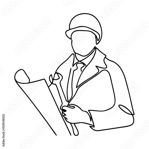 Heating engineer reviewing blueprints, for website design
