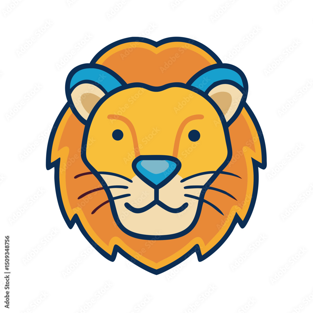 Obraz premium Lion's face illustration, orange and blue, for kids' books