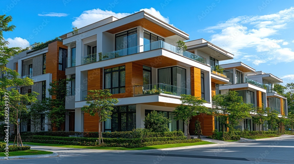 Fototapeta premium Modern townhouses in a sunny row