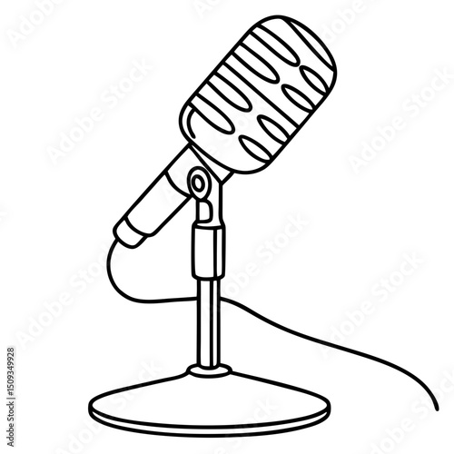 Retro microphone, line art illustration, for podcasting and broadcasting