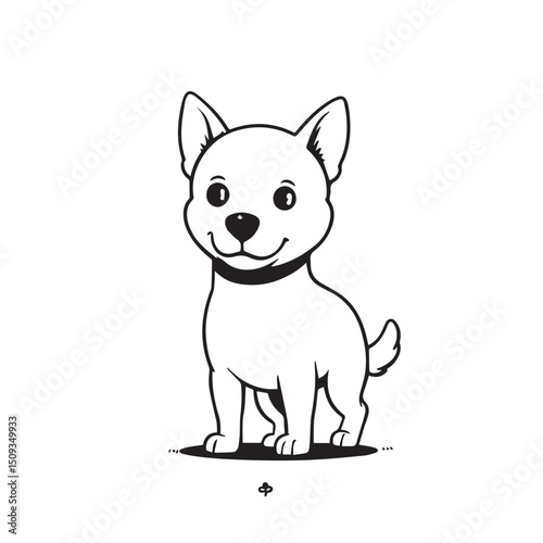 Cute Cartoon Dog Illustration in Black and White