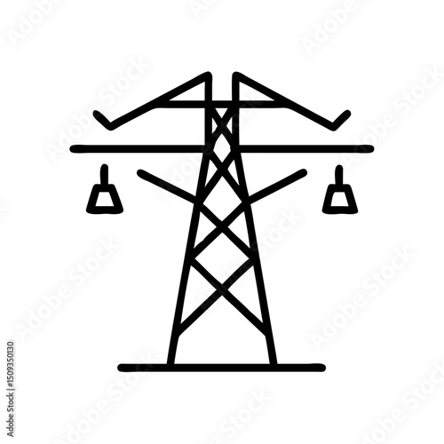 Electricity pylon line art, black and white, for energy industry design