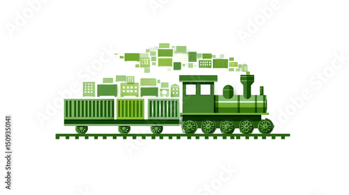 Freight Train Carrying Cargo Green Transport Icon Sustainable Logistics Illustration