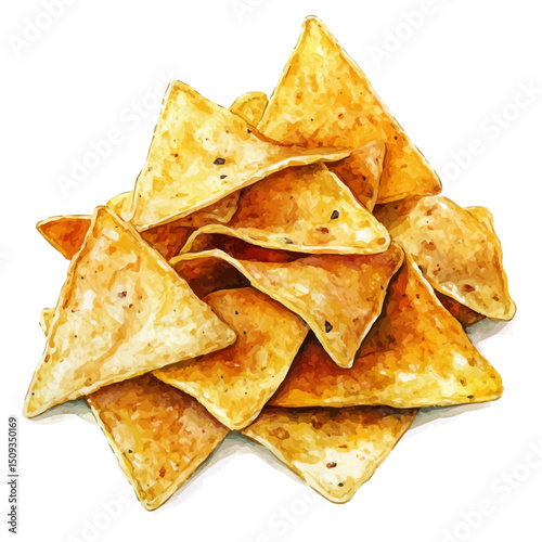 Nachos With Cheese, watercolor vector, high quality, isolated on a white background.