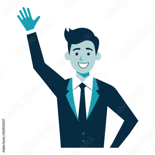 Businessman celebrating success with raised arms in cartoon style