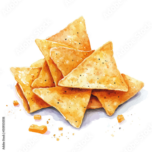 Nachos With Cheese, watercolor drawing vector, high quality, isolated on a white background.