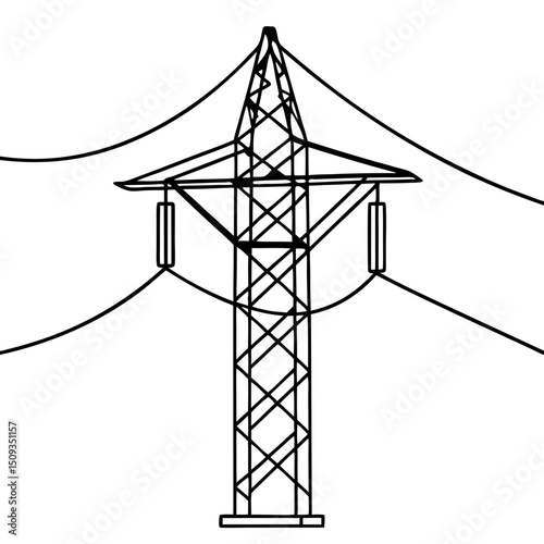 Power transmission tower, a line drawing for engineering, electricity, and infrastructure projects