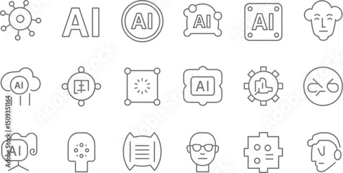 Illustration of various ai related icons including human faces and abstract ai representations