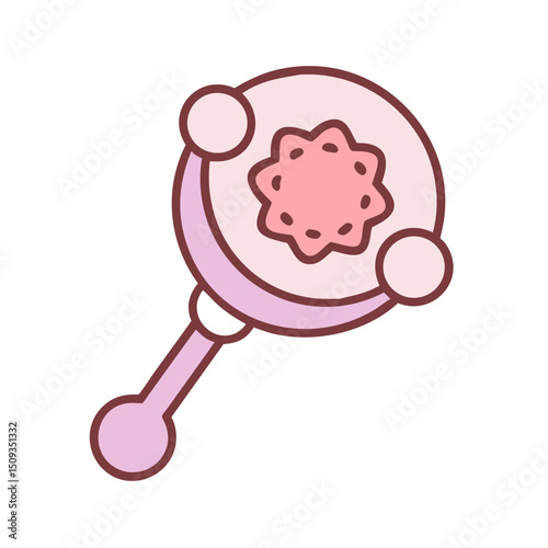 Pink baby rattle, adorable design, for infant development, with copy space