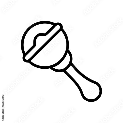 Baby rattle icon, simple line art, black and white, for children's products