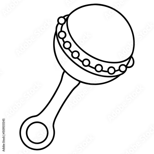 Baby rattle illustration, black and white, for children's books