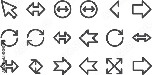 Illustration of various arrow icons pointing in different directions on a white background displaye d