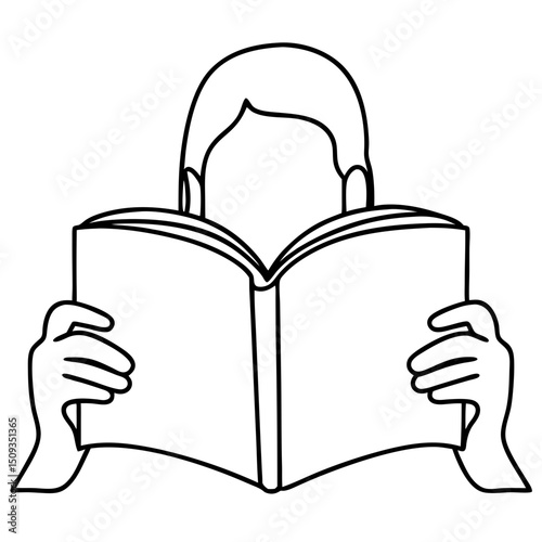 Person reading a book, line art illustration