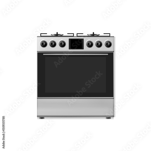 Kitchen gas stove. The household equipment. Realistic 3d Vector illustration. Front view. Isolated on white background