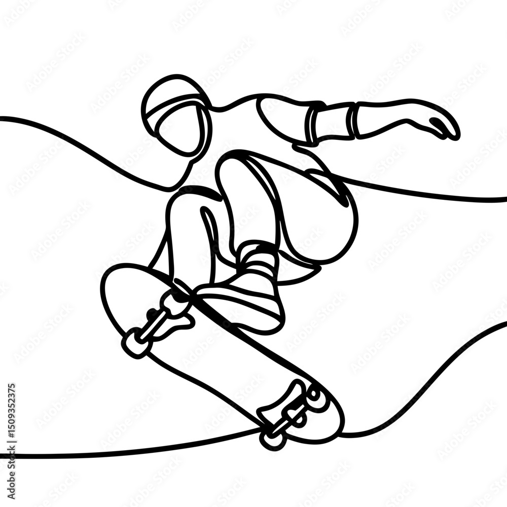 Fototapeta premium Skater performing a trick, line art illustration
