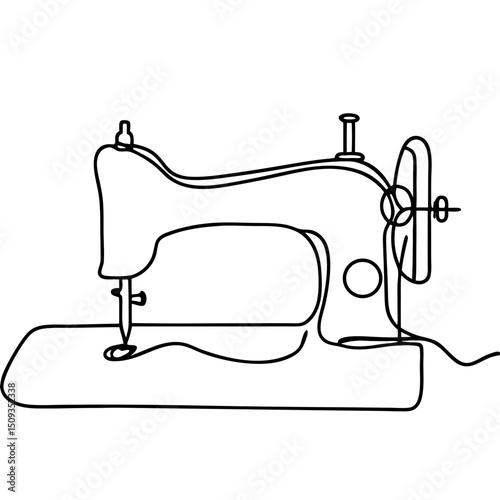 Sewing machine line art illustration, monochrome design for craft projects