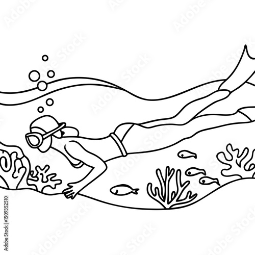 Woman snorkeling underwater near coral reef, for travel brochures