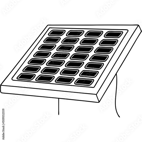 Solar panel diagram, black and white, for educational use