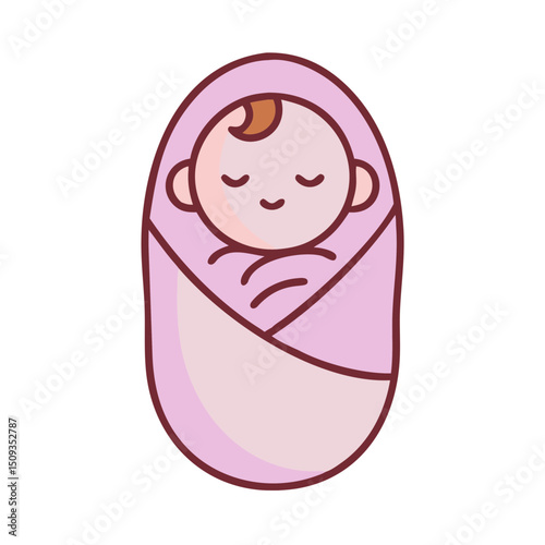 Sleeping baby swaddled in pink blanket, for baby products