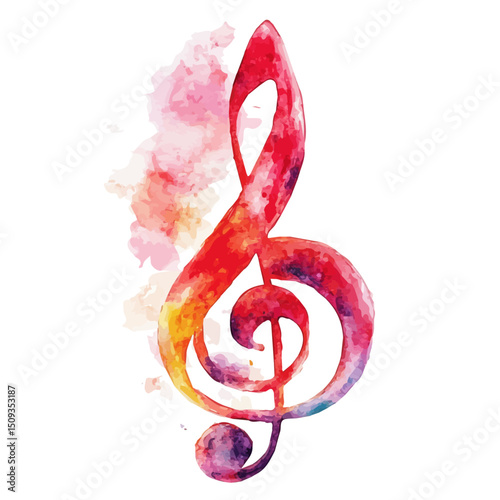 Music Note, watercolor drawing vector, high quality, isolated on a white background.