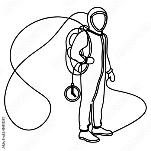 Astronaut silhouette, line art style, monochrome, for science fiction design